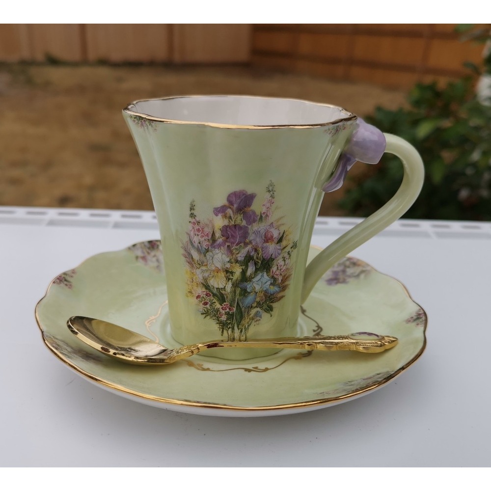 Bradford Editions A9288 "Iris Medley" Teacup, Saucer, & Spoon Lena Liu's Garden